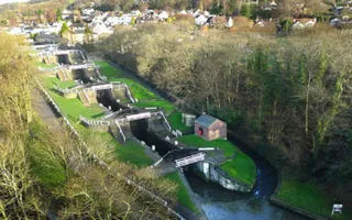 Aerial view of Bingley Five Rise Locks