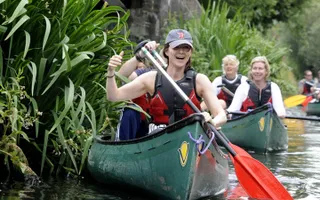 Two people in a Canadian Canoe