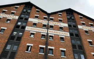 Low level view of National Waterways Museum at Gloucester Docks