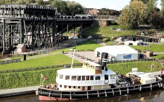 Boat moored next to the Anderton Boat Lift