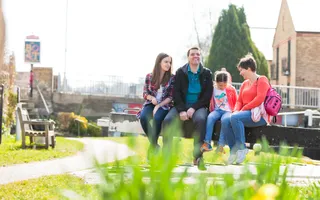A family on a lock gate