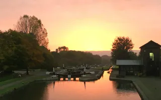 Sun rises over Hatton Locks on the Grand Union canal