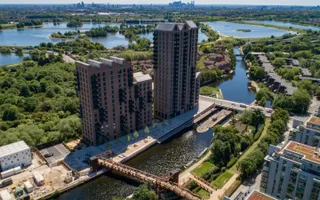 Ariel picture of a wharf and a river